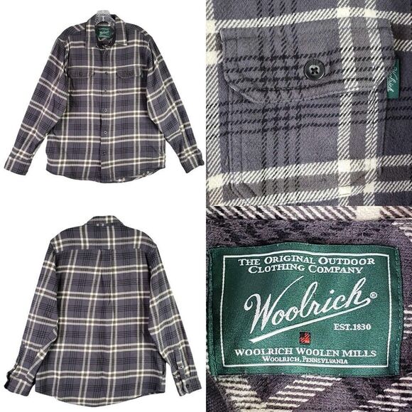 Woolrich Shirt Flannel Plaid Mens Size Medium Long Sleeve Button Down Gray - Picture 1 of 10